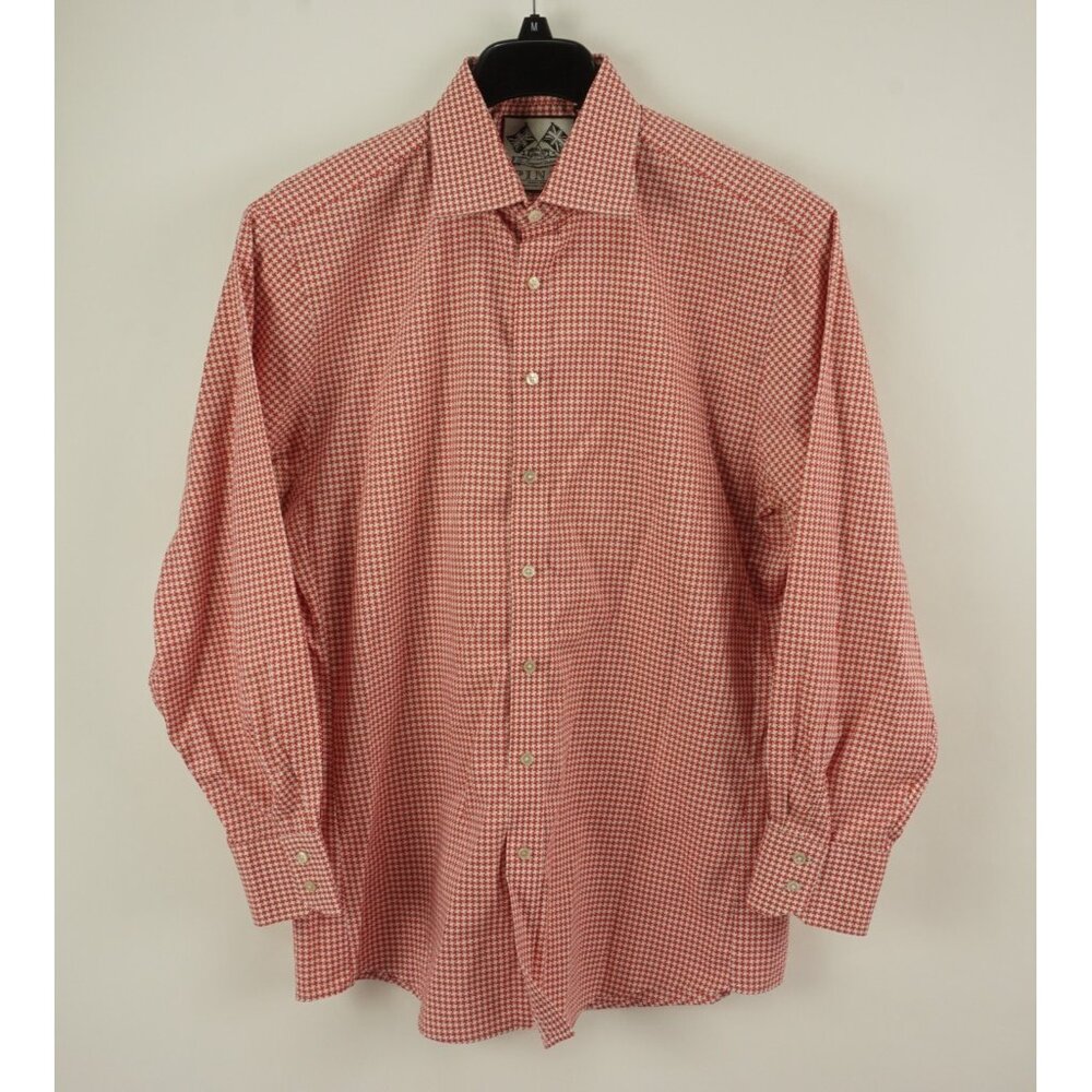 Thomas Pink Puppytooth Collection Men 16.5 Macro Check Red White Button Up Shirt